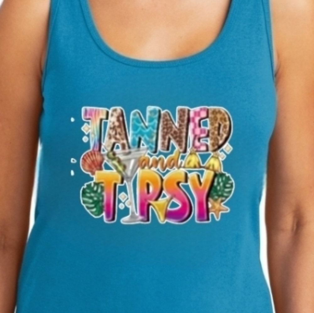 Tanned And Tipsy Tank Top Handmade DTF GRAPHICS